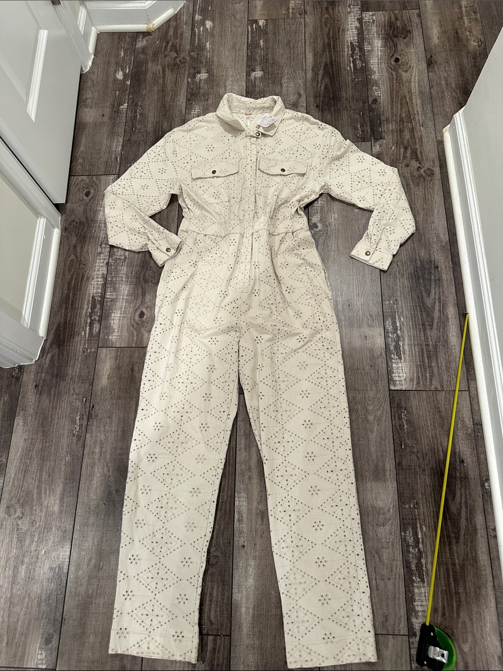 Free People Ivory Eyelet Embroidered Jean Jacket